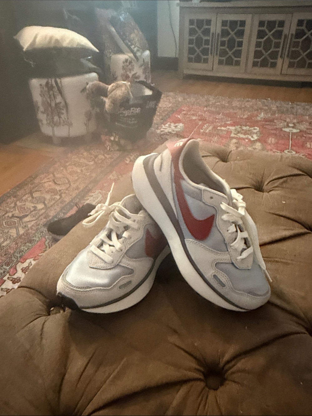 Nike Women's Casual Runner Sneakers in Gray and Red